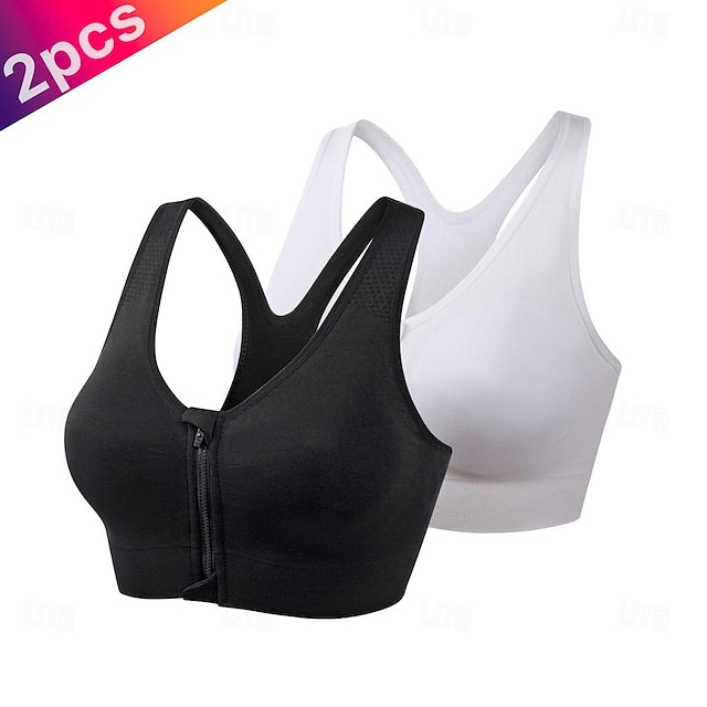  Women's 2 PCS High Support Sports Bra Running Bra Seamless Racerback Bra Top Padded Yoga Fitness Gym Workout Breathable Quick Dry Shockproof Solid Colored
