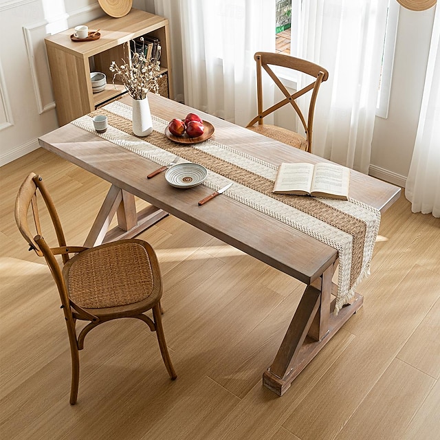  ダイニングテーブルの装飾用、長さ71/79/87インチの編み麻ロープを使用した織りテーブルランナー