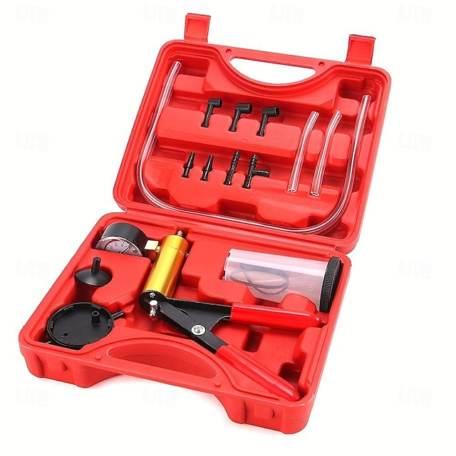  2 In 1 Brake Bleeder Kit Hand Held Vacuum Pump Test Set ForAutomotive With Protected Case Adapters One-Man Brake And ClutchBleeding System
