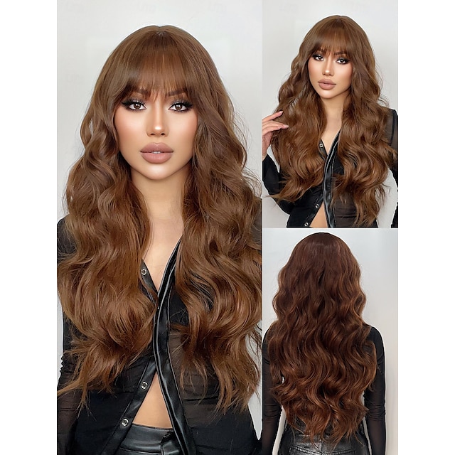  Synthetic Wig Uniforms Career Costumes Princess Wavy Deep Curly Middle Part Layered Haircut Machine Made Wig 24 inch Dark Brown Synthetic Hair 24 inch Women's Cosplay Party Fashion Dark Brown