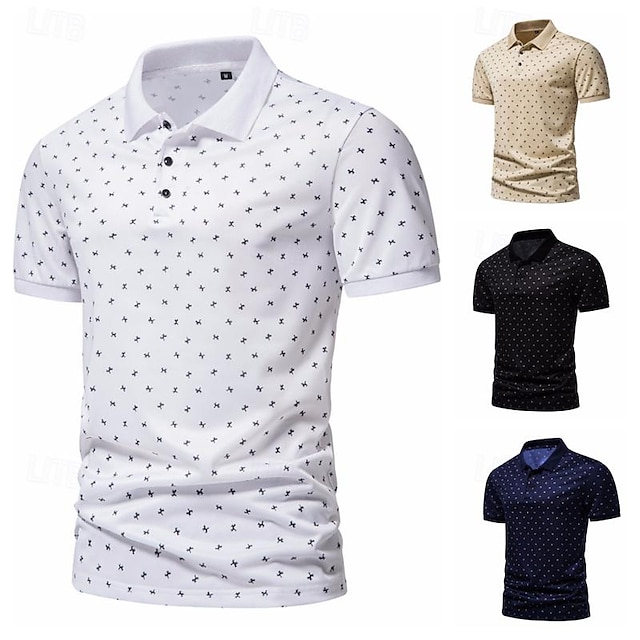  Men's Golf Shirt Golf Polo Work Casual Lapel Short Sleeve Basic Modern Geometic Button Spring & Summer Regular Fit Black White Navy Blue Khaki Golf Shirt
