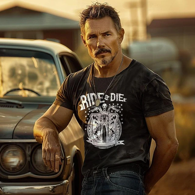 Men's Ride or Die Motorcycle Skull Short Sleeve Graphic T-Shirt 7