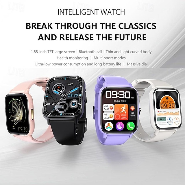  DM60 Smart Watch 1.83 inch Smartwatch Fitness Running Watch Bluetooth ECG+PPG Temperature Monitoring Pedometer Compatible with Android iOS Women Men Long Standby Hands-Free Calls Waterproof IP 67