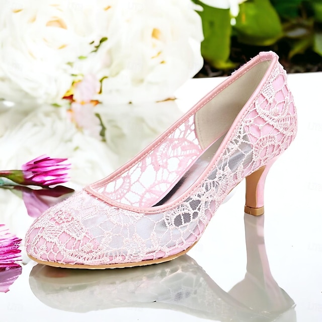 Women's Pumps Wedding Bridal Shoes Lace Kitten Heel Round Toe Classic ...