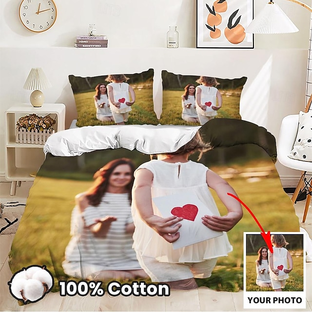  100% Natural Cotton Personalized Duvet Cover Set - Custom Printed Bedding Set for a Romantic Bedroom