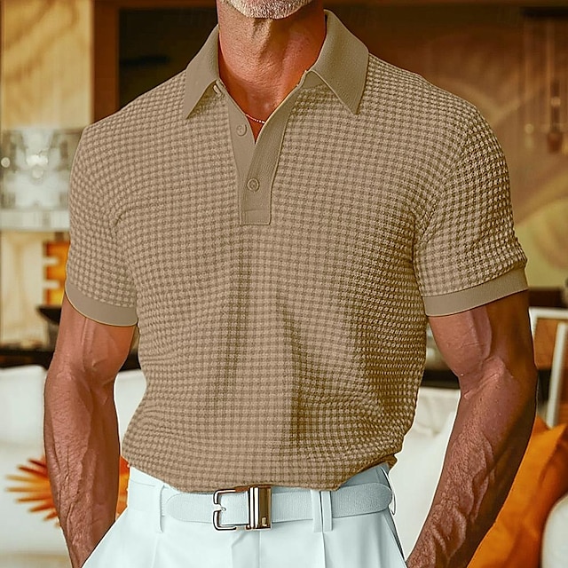  Bărbați Tricouri polo Waffle Tricouri polo Casual Concediu Rever Guler polo cu nervuri Manșon scurt Modă De Bază Simplu Nasturi Moale Vară Primăvară Fit regulat Alb Galben Vișiniu Verde mentă Trifoi