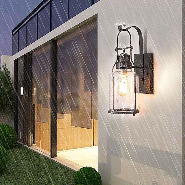  Outdoor Wall Light 44cm Metal Kit with Glass Lampshade Industrial Wall Mount Sconce Light Indoor Decoration