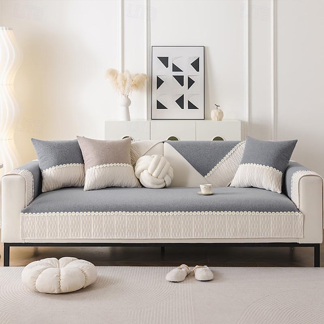  Sofa Cushion Balsam Jasmine for All Seasons Chenille Non-slip Sofa Cover Solid Color