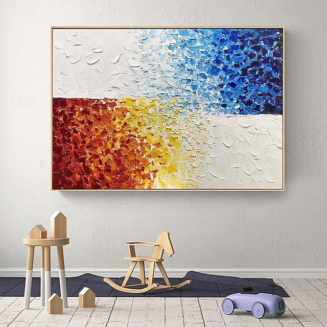  3D Textured Blue and Red Abstract Canvas Art Hand Painted Knife Landscape Oil Painting Canvas Wall Art Abstract Art for Living Room bedroom hotel wall decoration