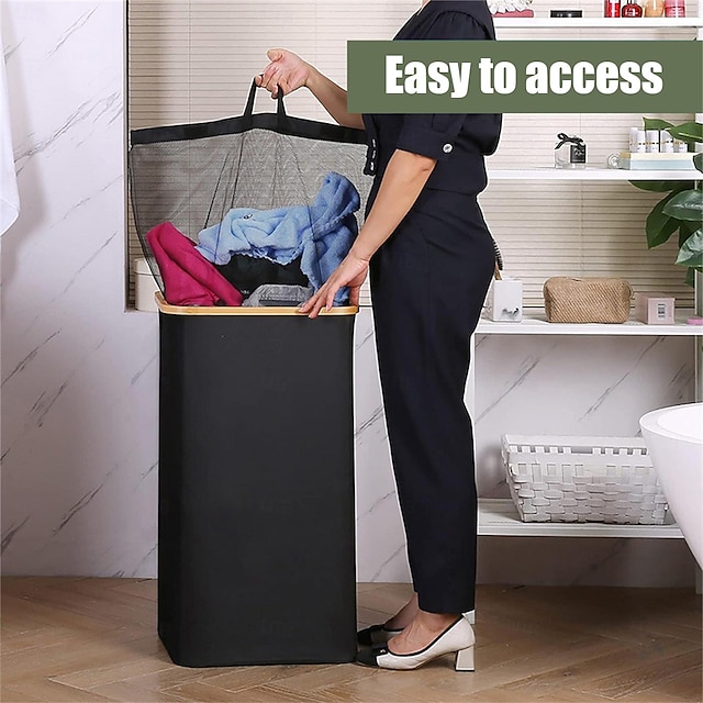  skládací koš na prádlo s víkem, objem 100 l, vyjímatelná vnitřní taška – přenosná a ideální do kolejí, koupelen a ložnic