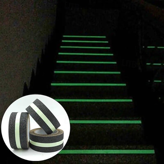  1 rull anti-skli trekktape med mørkegrønn stripefriksjonslim for innendørs utendørs trappetrinn lyser i mørket