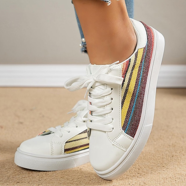  Women's Sneakers Platform Sneakers Daily Flat Heel Round Toe Casual Canvas Lace-up Black / White White / Yellow Pink / White