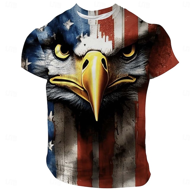 Amerikanische US-Flagge Adler Modisch Täglich Designer Herren 3D-Druck T Shirt Party Amerikanischer Unabhängigkeitstag T-Shirt Rote Blau Kurzarm Rundhalsausschnitt Hemd Sommer Frühling Bekleidung S M