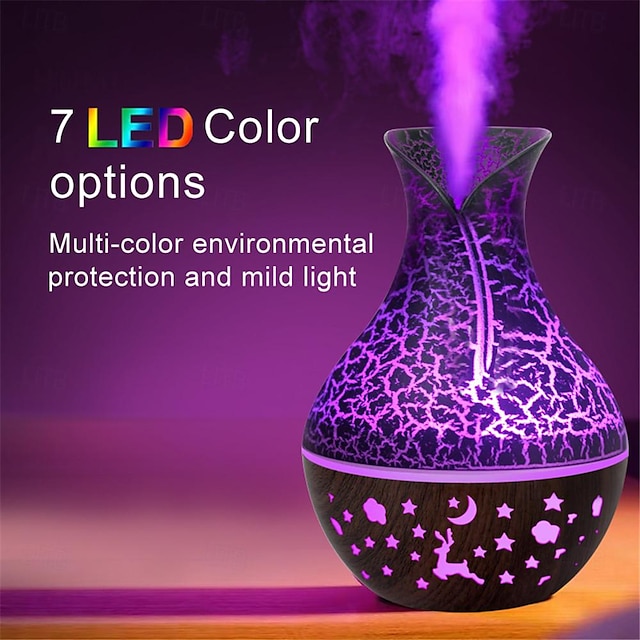  New Wood Grain Aroma Diffuser 7 LED Color Humidifier Capacity Ultrasonic Air Humidifier USB Cool Mist Humidifier for Home