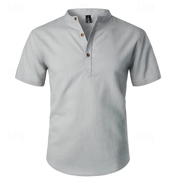 Men's Shirt Cotton Linen Shirt Casual Shirt Black Khaki Light Blue ...
