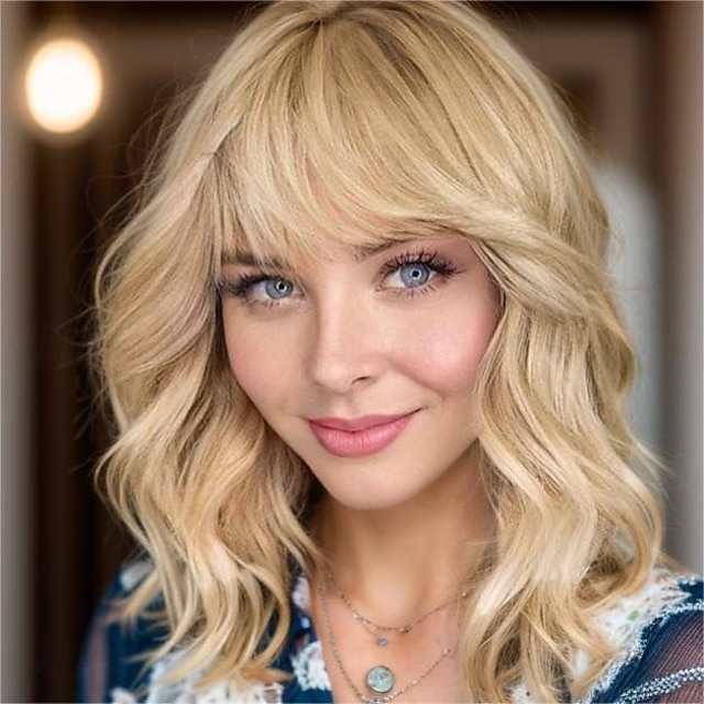  Auburn Brown Black Pink Blonde Short Blonde Bob Wigs for Women,Synthetic Wavy Curly Hair Wig with Bangs for Daily