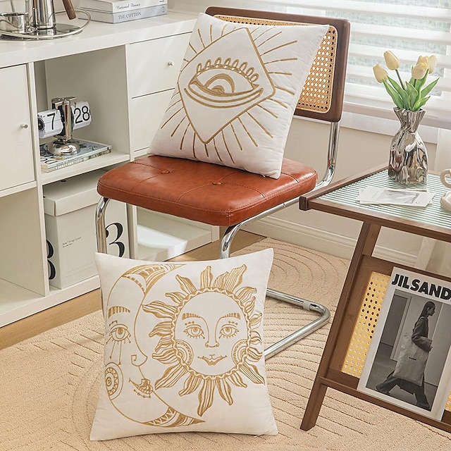  dekoratív hímzés párnahuzat 1db nap és hold puha szögletes párnahuzat párnahuzat hálószoba nappali kanapé kanapé fotel