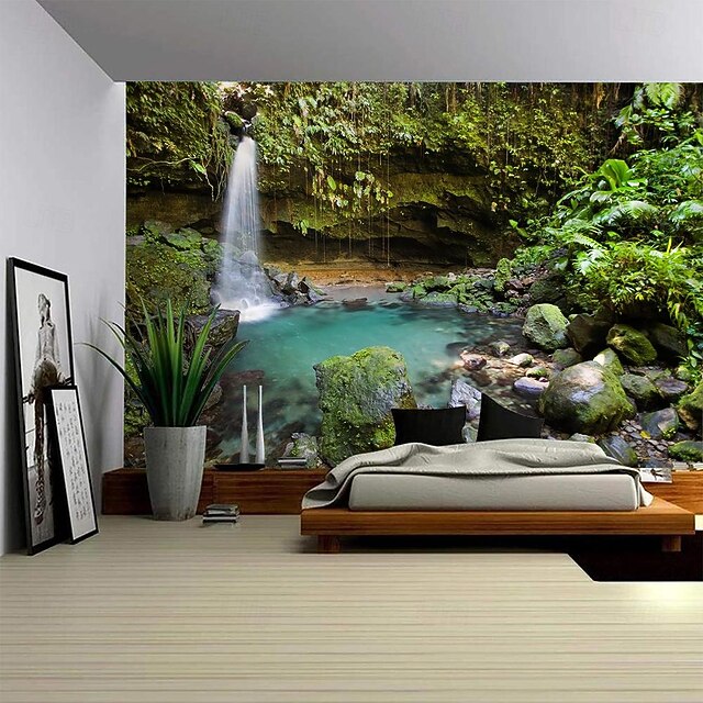 Landscape Waterfall Forest Hanging Tapestry Wall Art Large Tapestry Mural Decor Photograph Backdrop Blanket Curtain Home Bedroom Living Room Decoration 9