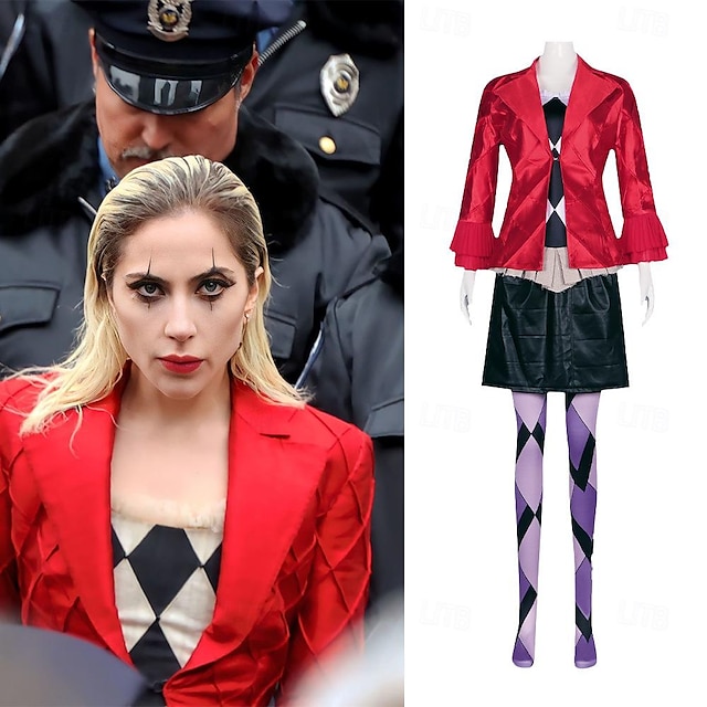  Joker: Folie à Deux Harley Quinn Skirt Coat Socks / Long Stockings Women's Movie Cosplay Costumes Red Halloween Carnival Masquerade Casual Daily Coat Top Skirt