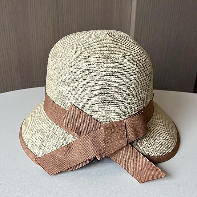  hattar Huvudbonader Akryl / Bomull Sugrör Fiskarhatt Halmhatt Solhatt Ledigt Helgdag Elegant Retro Med Rosett Ren Färg Hårbonad Huvudbonader