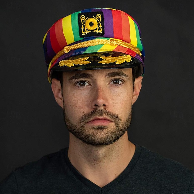  LGBT LGBTQ 虹色 キャプテンのヨット船員帽子 成人 男性用 女性用 ゲイ レズビアン プライドパレード プライド月間 マスカレード 簡単なハロウィンコスチューム