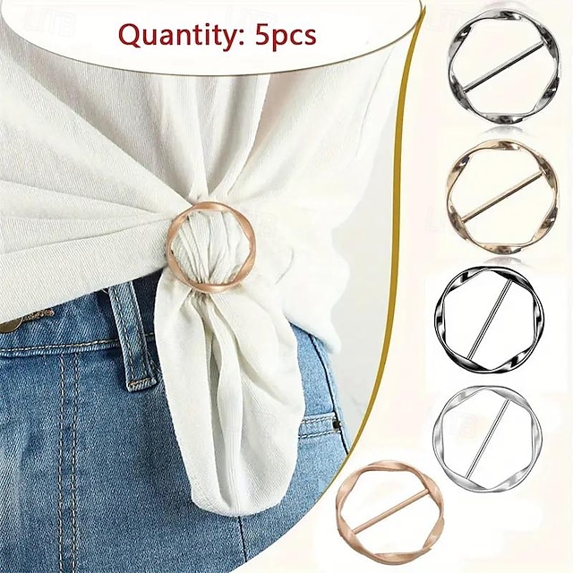  5pcs Silk Scarf Ring Clip T-shirt Tie Clips For Women Fashion Metal Round Circle Clip Buckle Clothing Ring Wrap Holder