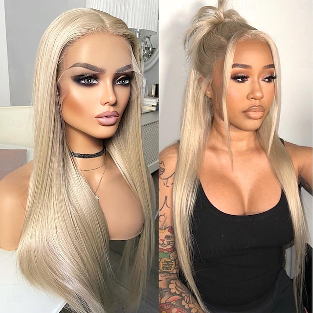  Synthetic Lace Wig Straight Style 24 inch Blonde Silky Straight 13x4 Lace Front Wig All Wig Light Blonde