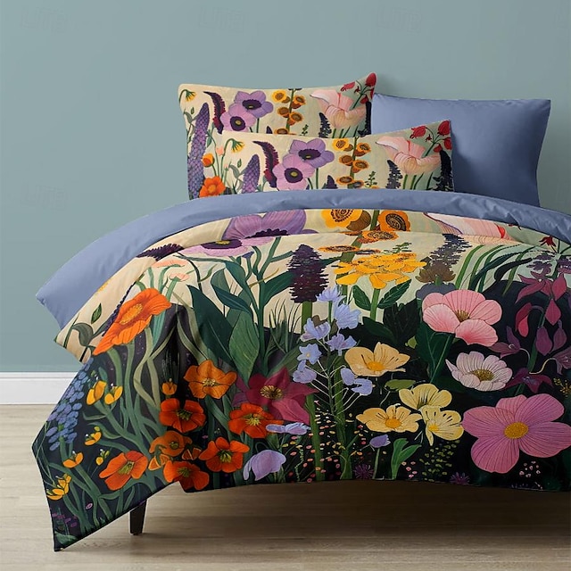  set de husă de pilota cu plante florale pictate colorat set de modele de junglă tropicală din bumbac set de lenjerie de pat de lux moale din 3 piese decor cadou husă de plapumă dublă king-size