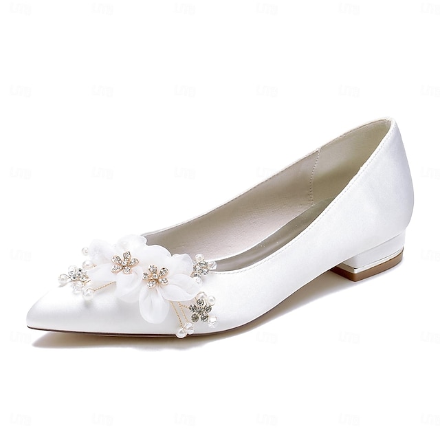  Pentru femei pantofi de nunta Cadouri de Valentin Pantofi albi Nuntă Petrecere Ziua Îndrăgostiților Apartamente de nuntă Piatră Semiprețioasă Floare de satin Toc Drept Vârf ascuțit Elegant Drăgu