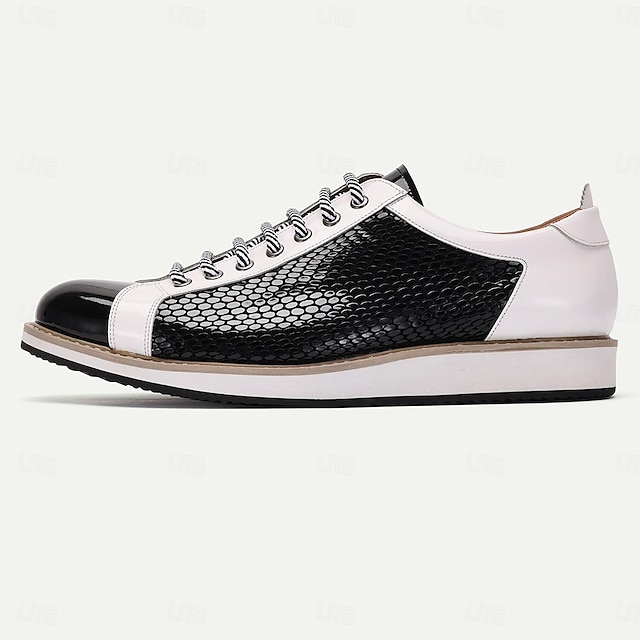  Men's Sneakers Dress Sneakers Leather Italian Full-Grain Cowhide Slip Resistant Lace-up Black