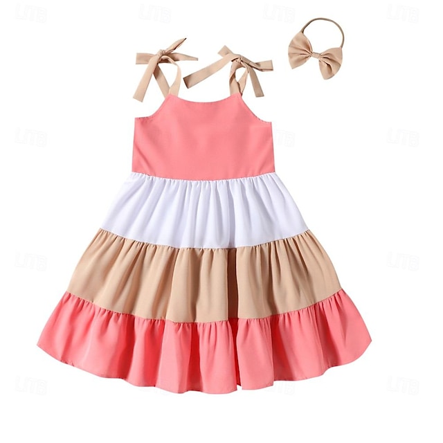  Kids Girls' Dress Color Block Sleeveless Party Outdoor Casual Fashion Daily Casual Cotton Blend Summer Spring 2-12 Years Pink