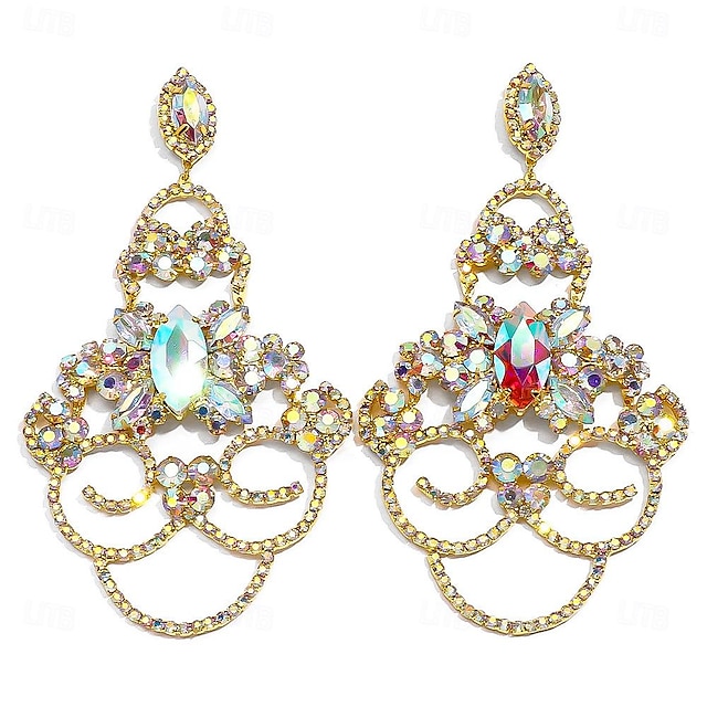  Women's Hoop Earrings Geometrical Precious Statement Imitation Diamond Earrings Jewelry Silver For Wedding Party 1 Pair