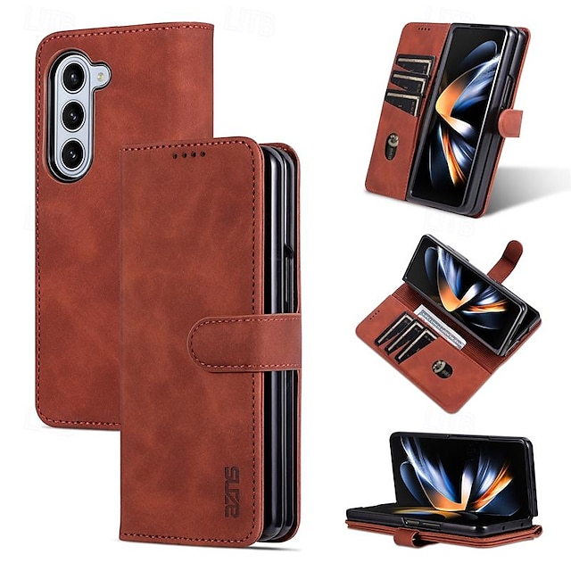  telefoon hoesje Voor Samsung Galaxy Z Fold 5 Z Fold 4 Z Fold 3 Wallet Card Case Volledig lichaamsbeschermend Kaartsleuf Schokbestendig Retro PC PU-nahka