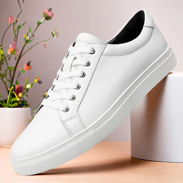 Men's Sneakers Dress Sneakers Leather Italian Full-Grain Cowhide Slip Resistant Lace-up Black White 11