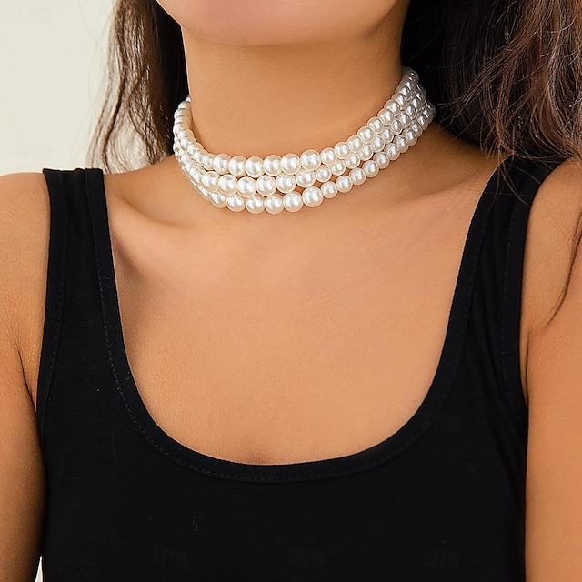  Layered Necklace Pearl Women's Elegant Luxury Layered Cute Round Necklace For Wedding Party Prom