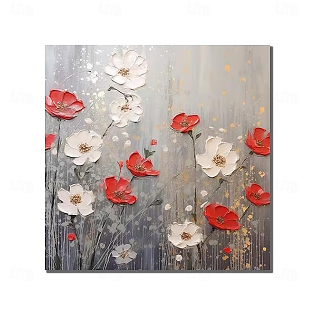  oljemålning handgjord handmålad kvadratisk väggkonst intryck blommor dukmålning heminredning dekor utsträckt ram redo att hängas