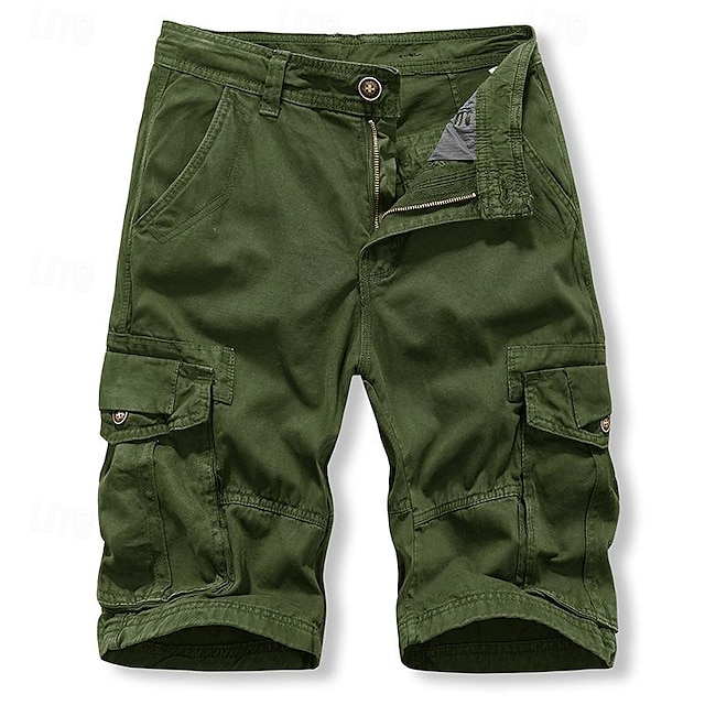  Men's Tactical Shorts Cargo Shorts Shorts Button Drawstring Multi Pocket Plain Wearable Short Outdoor Daily Going out 100% Cotton Fashion Classic Black Army Green