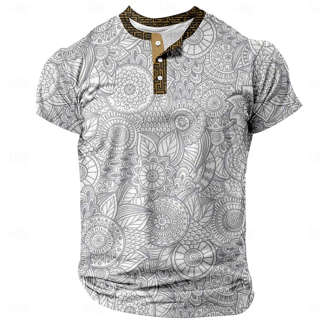 Herre Henley-skjorte Grafisk Bogstaver Henley Tøj 3D-udskrivning Daglig Kortærmet Trykt mønster Knap ned Mode Designer Bekvem