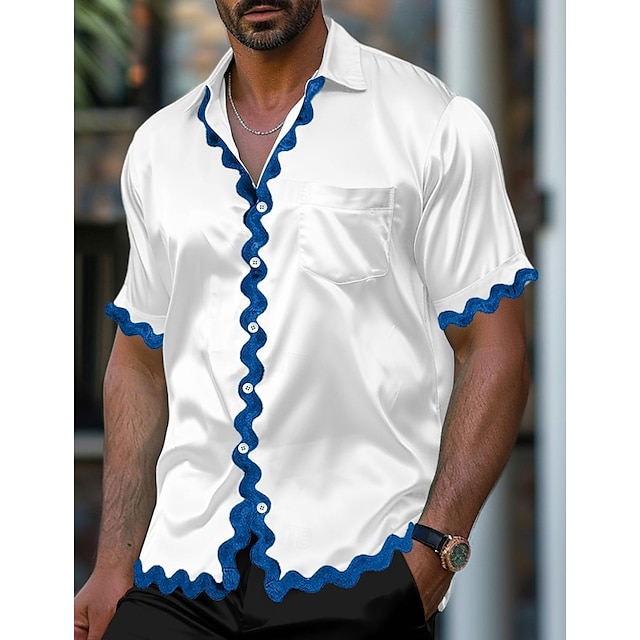  Voor heren Overhemd Overhemd met knopen Normaal shirt Zomer overhemd Strand hemd Zwart Wit blauw Korte mouw Gestreept Revers Dagelijks Vakantie Kleding Modieus Casual Comfortabel