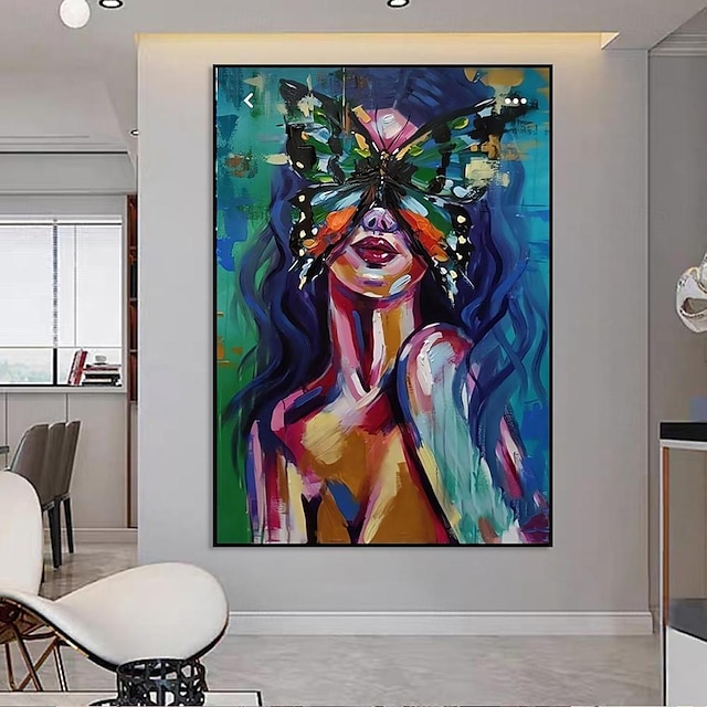  Handmade Oil Painting Canvas Wall Art Decoration Figure Abstract Woman in the Butterfly Mask for Home Decor Rolled Frameless Unstretched Painting