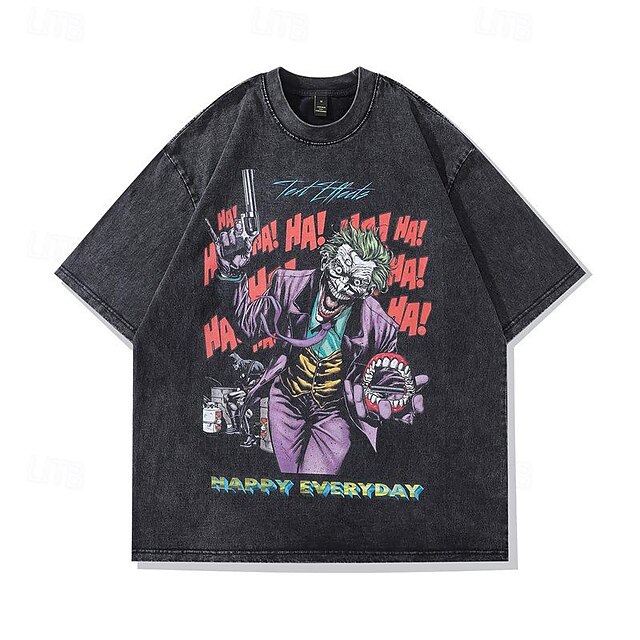 Joker: Folie à Deux Harley Quinn Clownsmaske T-Shirt-Ärmel Übergroßes Acid Washed T-Shirt Bedruckt Punk & Gothic Horror T-shirt Für Paar Herren Damen Erwachsene Heißprägen Casual
