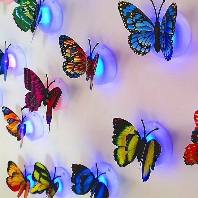  10pcs luz noturna 3d que muda de cor borboleta fofa luz noturna led, adequada para quarto, banheiro, banheiro, escadas, cozinha, corredor, luz noturna compacta, branco quente