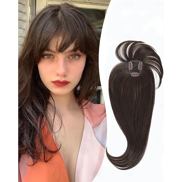  Bangs Hair Clip Clip in Bangs Fake Bangs Hair Extensions Clip on Bangs for Women French Bangs Fringe with Temples Hairpieces Curved Bangs for Daily Wear Wispy Bangs Clip In Hair Extensions