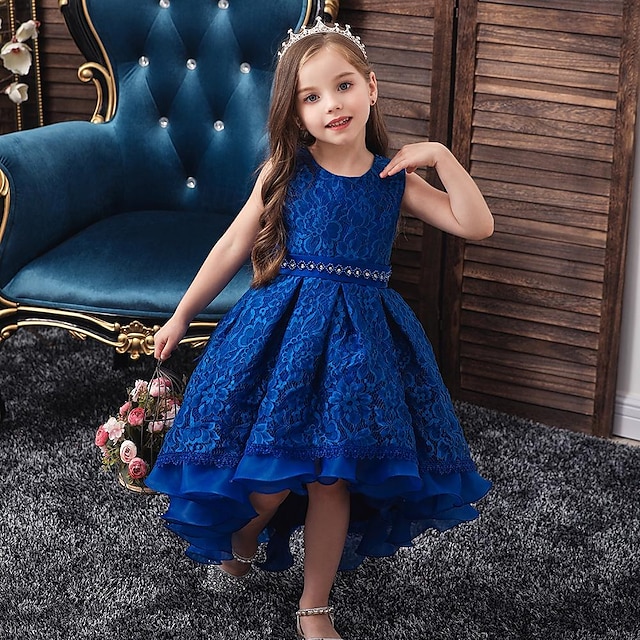  Παιδιά Κοριτσίστικα Φόρεμα Φόρεμα για πάρτυ Συμπαγές Χρώμα Λουλούδι Αμάνικο Γάμου Γενέθλια Κομψό Πριγκίπισσα Δίχτυ Δαντέλα Μίντι Δαντέλα Καλοκαίρι Άνοιξη Φθινόπωρο 2-13 χρόνια