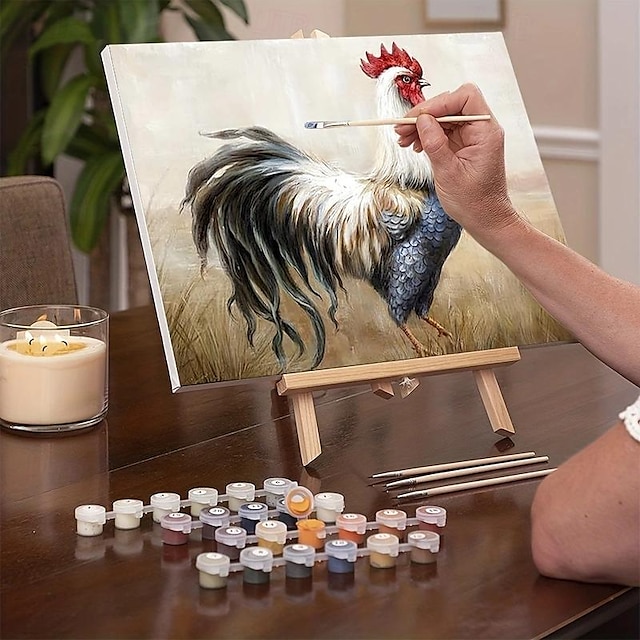  צבע 1 יחידה לפי מספרים למבוגרים תרנגול DIY ציור שמן דיגיטלי צבע אקרילי ערכות ציור נינוח קנבס אמנות קיר פרח צבעוני עיצוב קיר חדר שינה 16*20 אינץ'