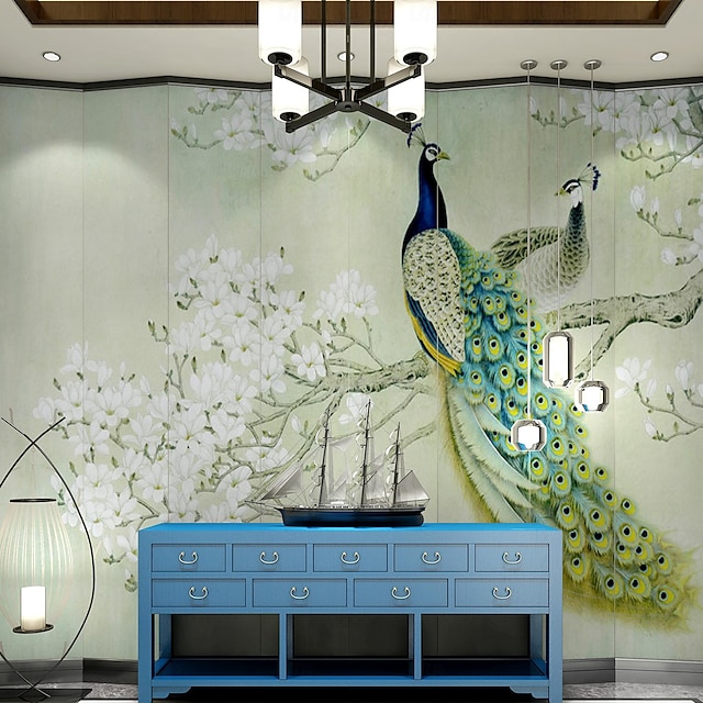  Cool Wallpapers Peacock Animal Wallpaper Wall Mural Roll Wall Covering Sticker Peel and Stick Removable PVC/Vinyl Material Self Adhesive/Adhesive Required Wall Decor for Living Room Kitchen Bathroom
