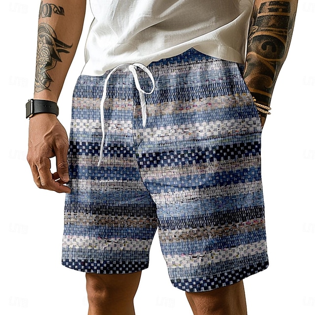  Heren sweatshorts met streepprint Strandshorts Badstof shorts Trekkoord elastische taille 3D-print ademend zacht kort dagelijks vakantie streetwear