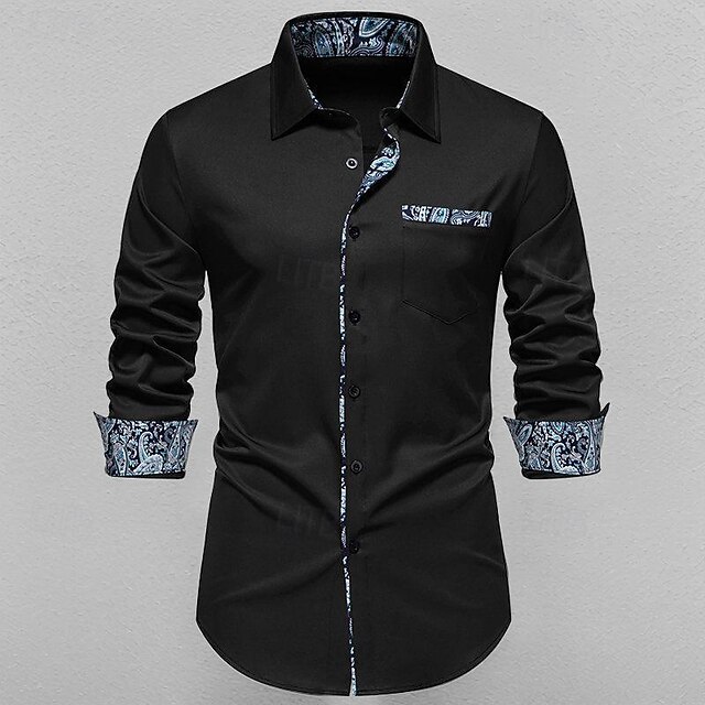 Men's Shirt Summer Shirt Casual Shirt Beach Shirt Collared Shirt Button Up Shirt Black White Navy Blue Long Sleeve Paisley Lapel Vacation Hawaiian Pocket Clothing Apparel Polyester Fashion Casual 14