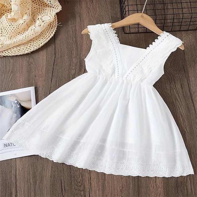  Kids Girls' Dress Solid Color Short Sleeve Party Outdoor Casual Fashion Daily Casual Polyester Summer Spring Fall 2-13 Years White