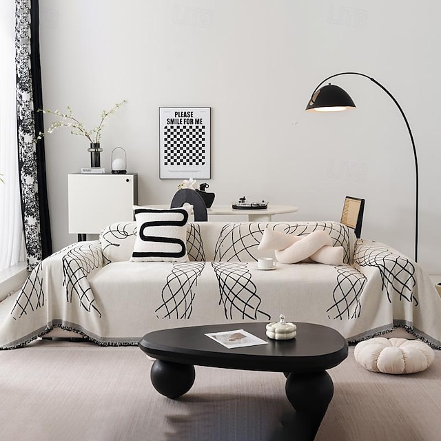  כרית ספה כיסוי ספה בסגנון kamose גיאומטרי ליניארי רב תכליתי כל העונה כיסוי ספה מגבת בד כיסוי מלא